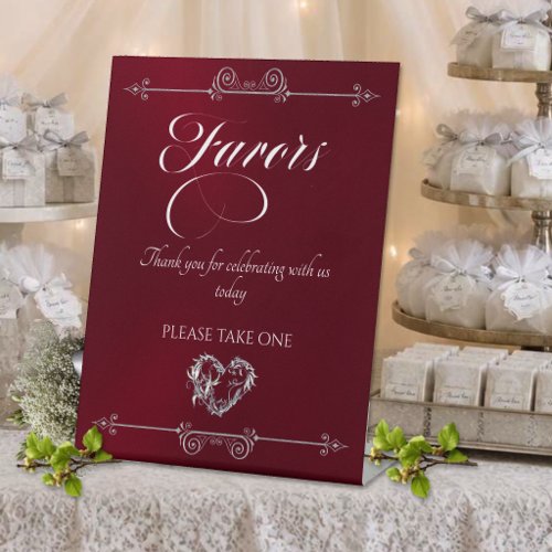Romantic Heart Favors - Burgundy Pedestal Sign