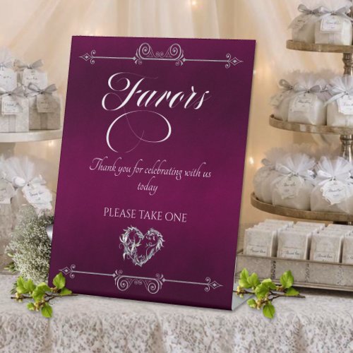 Romantic Heart Favors - Plum Pedestal Sign