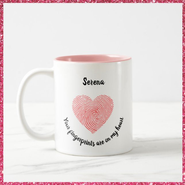Romantic Heart Fingerprint Two-Tone Coffee Mug (Bookmark my store! https://www.zazzle.com/store/capricepetit)