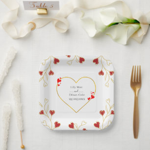 Romantic Heart Floral Paper Plates