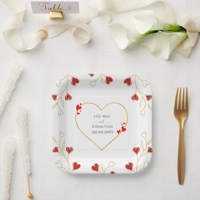 Romantic Heart Floral Paper Plates (Wedding)