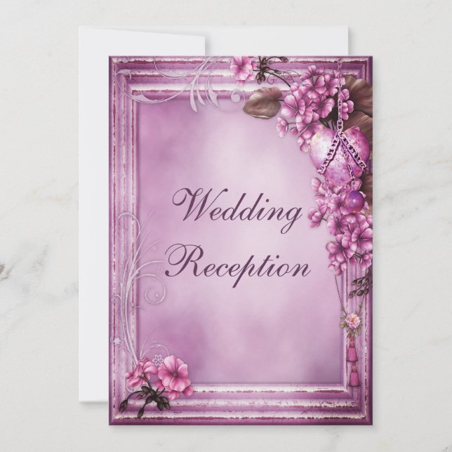 Romantic Heart & Flowers Frame Wedding Reception Invitation (Front)