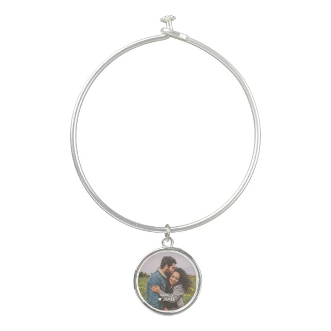 Romantic Heart Frame Custom Couple Photo Bangle Bracelet (Front)
