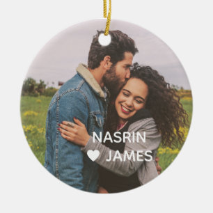 Romantic Heart Frame Custom Couple Photo Ceramic Ornament