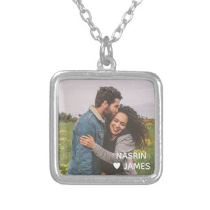 Romantic Heart Frame Custom Couple Photo Silver Plated Necklace