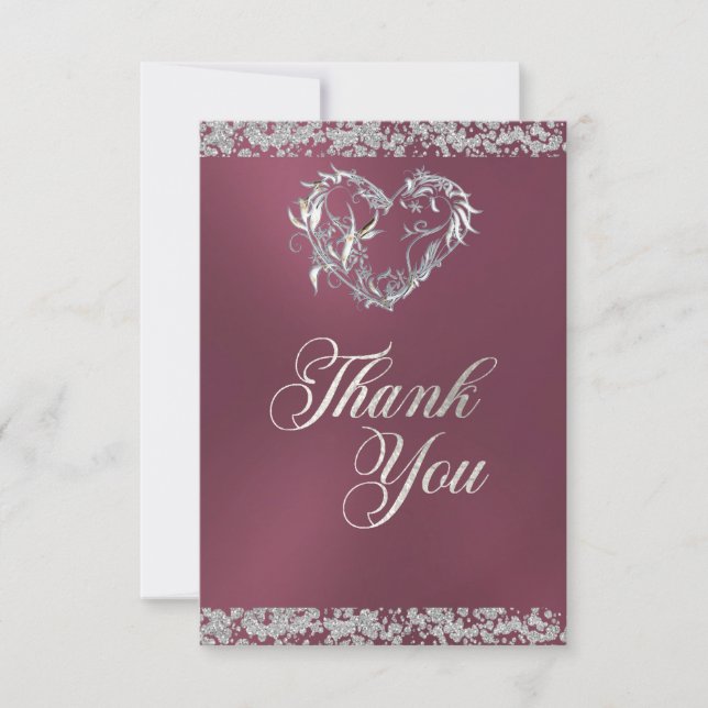 Romantic Heart & Glitter on Lavender Thank You Card (Front)