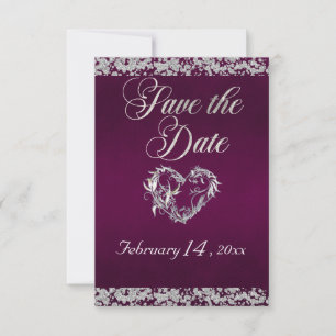 Romantic Heart & Glitter on Plum Save The Date