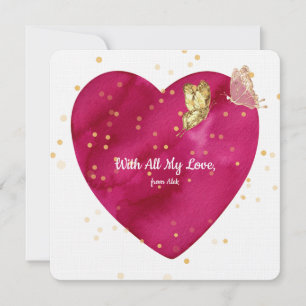 Romantic Heart & Gold Butterfly Valentine Card
