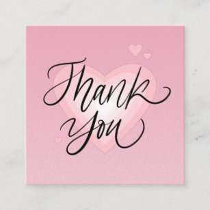 Romantic Heart Grainy Pink Thank You Valentine Day Square Business Card