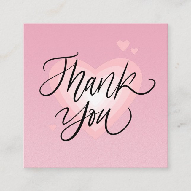 Romantic Heart Grainy Pink Thank You Valentine Day Square Business Card (Front)