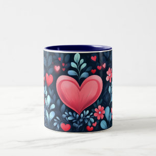 Romantic Heart Ilustration Gift for Valentines day Two-Tone Coffee Mug