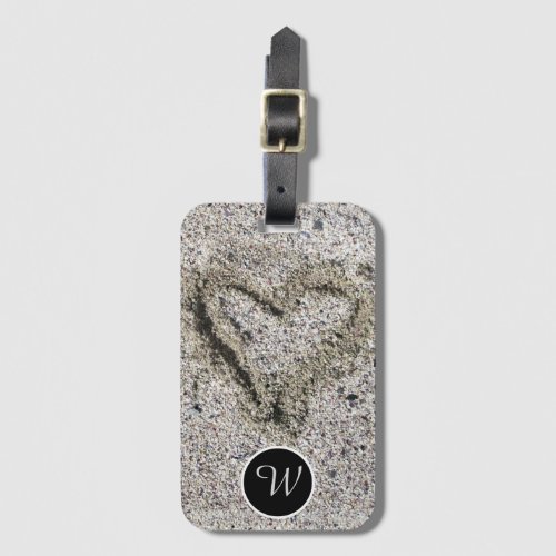 Romantic Heart in Sand Monogram Luggage Tag