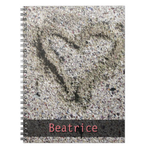 Romantic Heart in Sand Photo with any Name Notebook