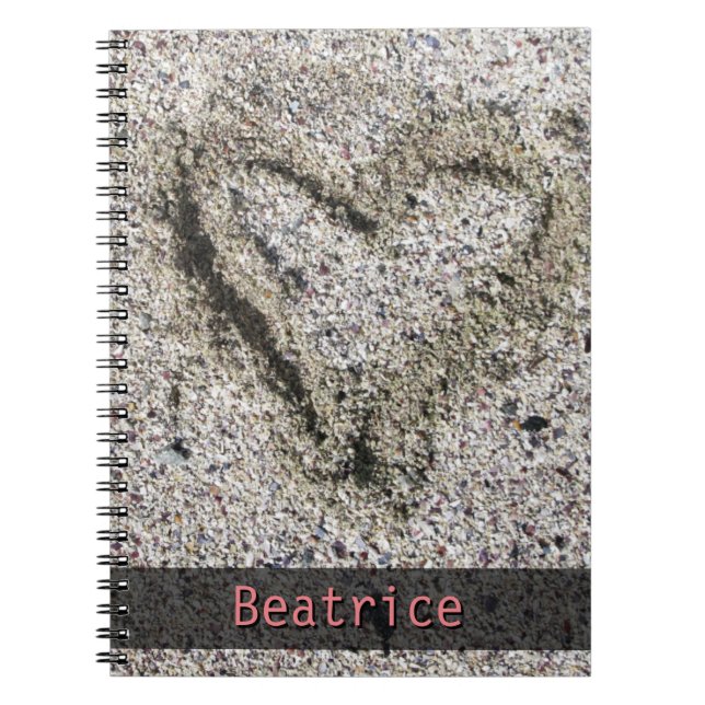 Romantic Heart in Sand Photo with any Name Notebook (Front)