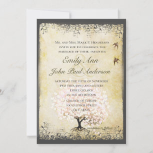 Romantic Heart Leaf Pink Tree Love Bird Wedding In Invitation