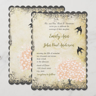 Romantic Heart Leaf Pink Tree Love Bird Wedding Invitation