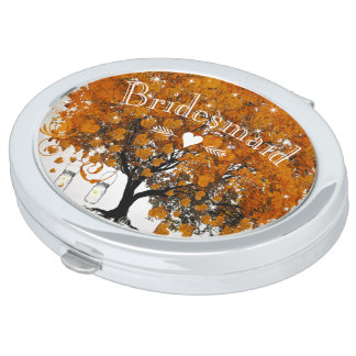 Romantic Heart Leaf Tree Bridesmaid Wedding Compact Mirror