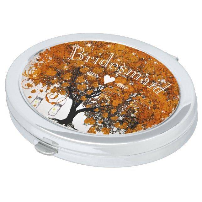 Romantic Heart Leaf Tree Bridesmaid Wedding Compact Mirror (Turned)