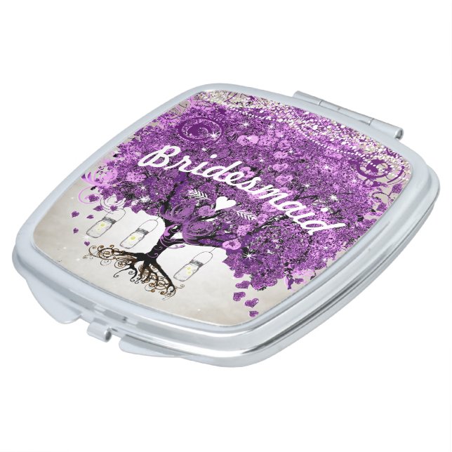 Romantic Heart Leaf Tree Bridesmaid Wedding Compact Mirror (Turned)
