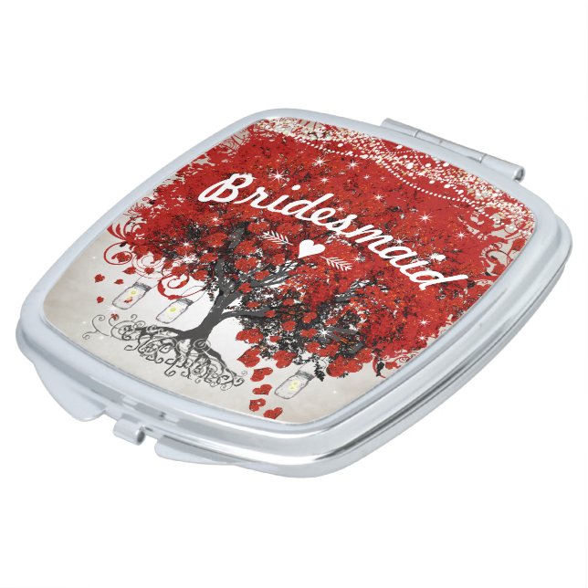 Romantic Heart Leaf Tree Bridesmaid Wedding Compact Mirror (Turned)