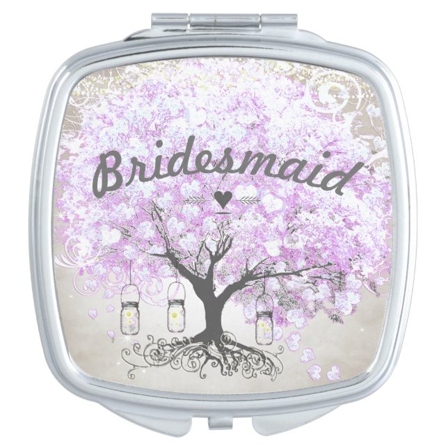 Romantic Heart Leaf Tree Bridesmaid Wedding Compact Mirror (Front)