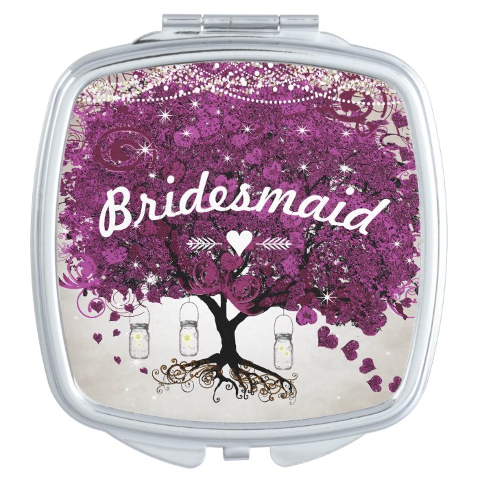 Romantic Heart Leaf Tree Bridesmaid Wedding Travel Mirror