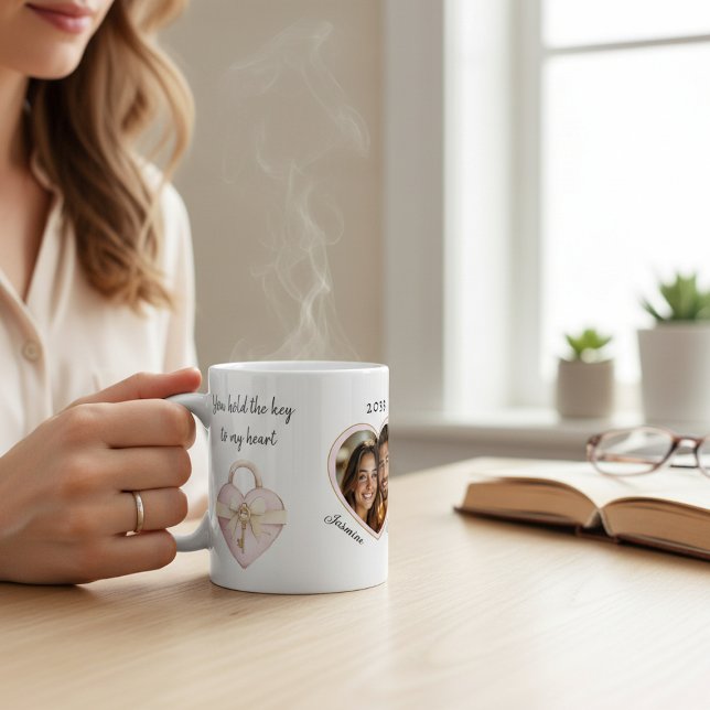 Romantic Heart Lock Couple Photo Mug (Creator Uploaded)