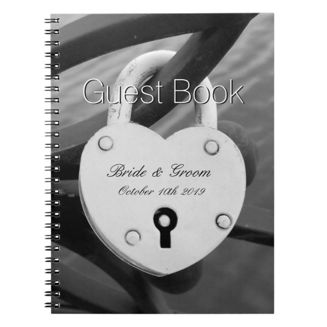 Romantic heart love lock photo wedding guest book (Front)