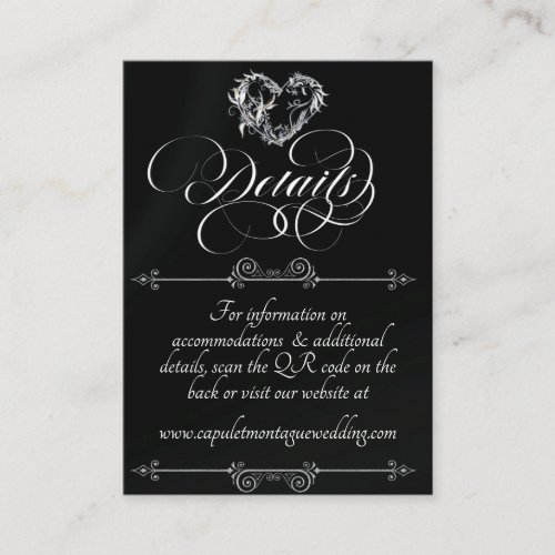 Romantic Heart, Monogram & QR Code - Black Enclosure Card