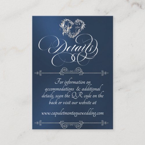 Romantic Heart, Monogram & QR Code - Blue Enclosure Card