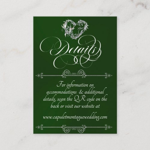 Romantic Heart, Monogram & QR Code - Emerald Enclosure Card