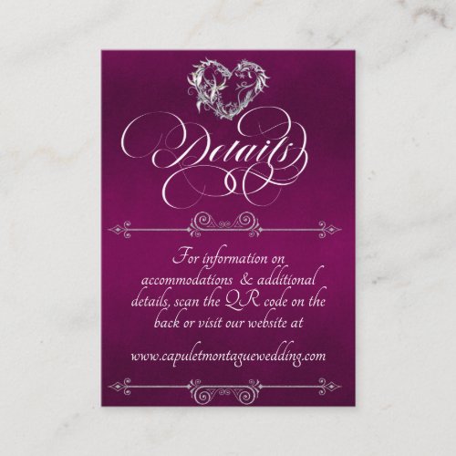 Romantic Heart, Monogram & QR Code - Plum Enclosure Card