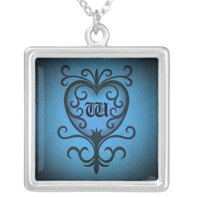 Romantic heart monogram silver plated necklace (Front)