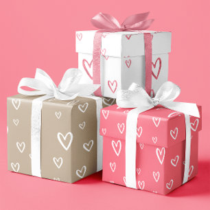 Romantic Heart Pattern in Blush, Coffee, and White Wrapping Paper Sheets