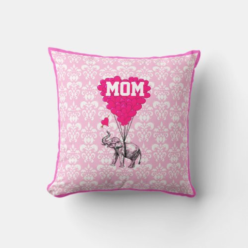 Romantic heart pink damask moms throw pillow