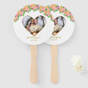 Romantic Heart & Pink Flowers Hand Fan