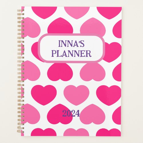 Romantic heart planner in pink and hot pink colors