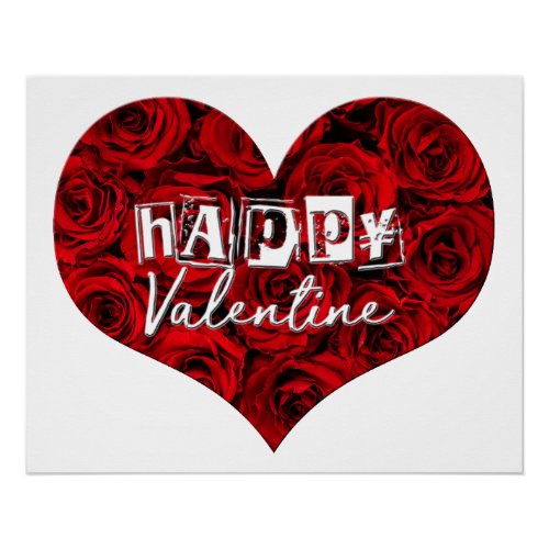 Romantic Heart Red Roses Floral Happy Valentine Poster