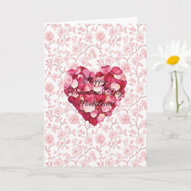 Romantic Heart Rose Petals Valentine's Day Card (Small Plant)