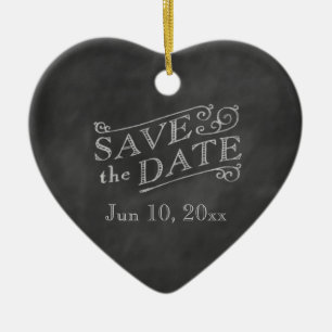 Romantic Heart Save the Date on Chalkboard Ceramic Ornament