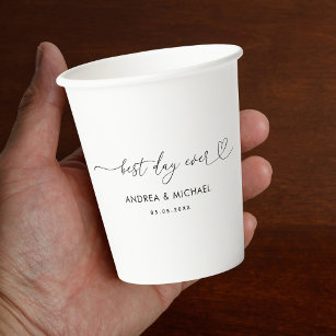 Romantic Heart Script Best Day Ever Wedding Party Paper Cups