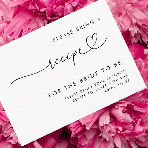 Romantic Heart Script Bridal Shower Recipe Request Enclosure Card