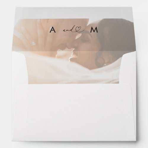 Romantic Heart Script  Faded Photo Tender Wedding Envelope