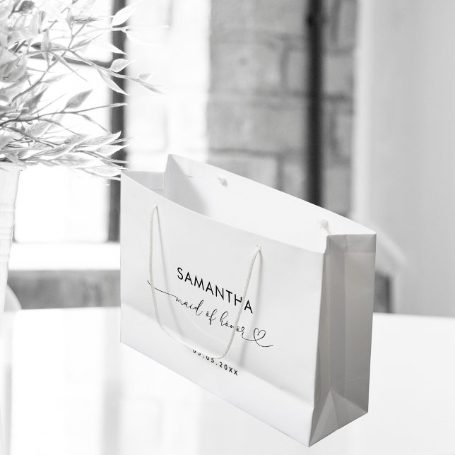 Romantic Heart Script Minimalist Maid of Honor Large Gift Bag (Creator Uploaded)