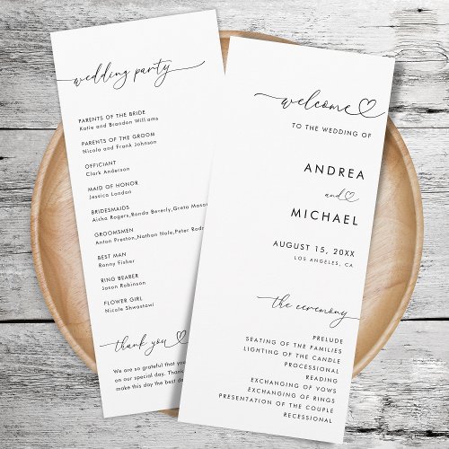 Romantic Heart Script Minimalist Modern Wedding Program