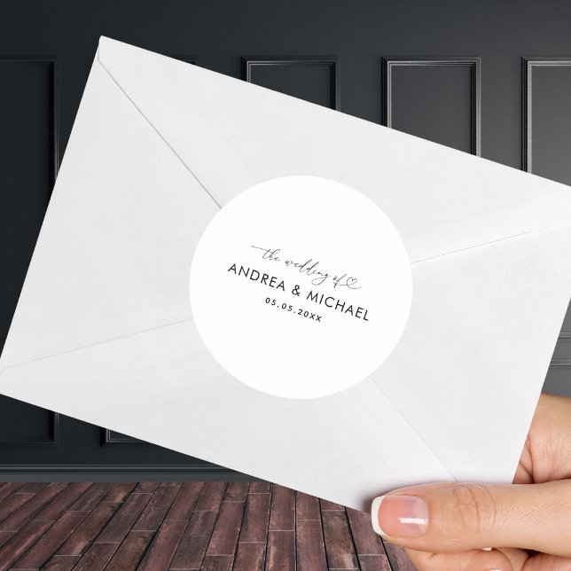 Romantic Heart Script The Wedding Of Minimalist    Classic Round Sticker (Creator Uploaded)