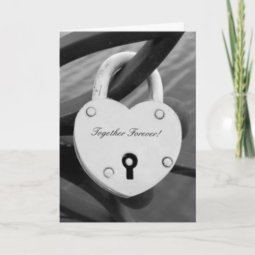 Romantic heart shape love lock photo greeting card