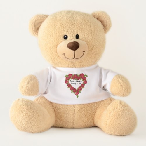 Romantic Heart Shaped Wreath of Red Roses Leaves Teddy Bear