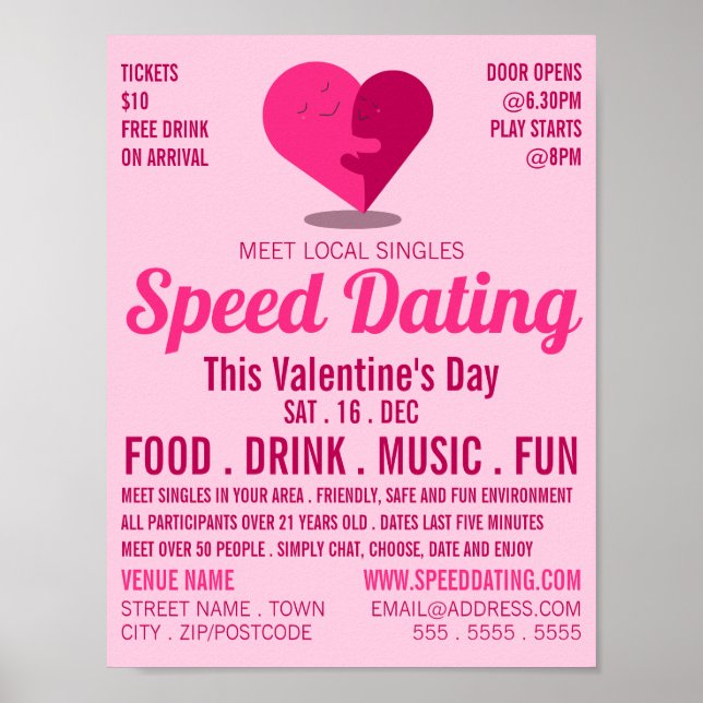 Romantic Heart, Speed Dating Event Advertising Poster (Front)