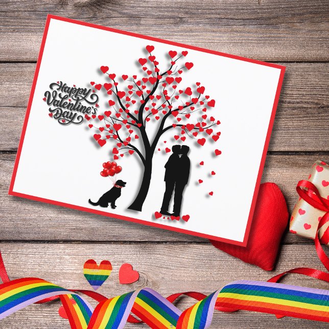 Romantic Heart Tree Male Couple Holiday Postcard (A simple reminder that love speaks for itself.)